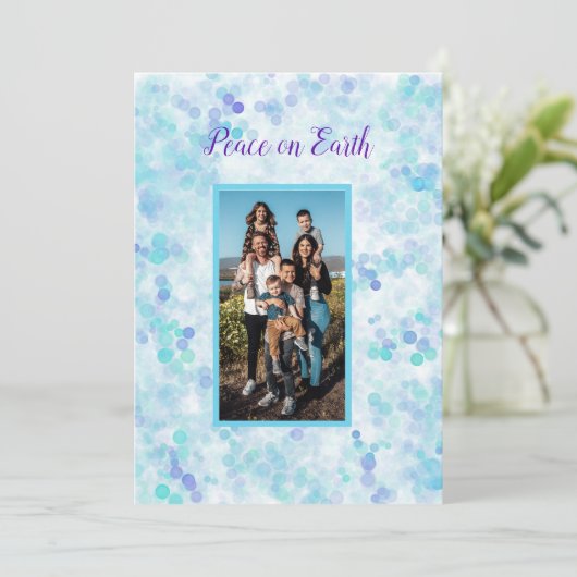 Peace on Earth Blue Violet Personalized Holiday C Kaart (Staand voorkant)