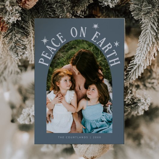 Peace On Earth Boog Leisteenblauw Kerstmis Feestdagenkaart