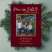 Peace on Earth Burgundy Photo Christmas Elegant Folie Feestdagenkaart