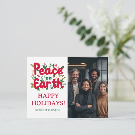 PEACE ON EARTH BUSINESS CUSTOM PHOTO Holiday Briefkaart (Staand voorkant)