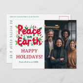 PEACE ON EARTH BUSINESS CUSTOM PHOTO Holiday Briefkaart (Voorkant / Achterkant)