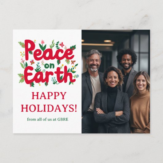 PEACE ON EARTH BUSINESS CUSTOM PHOTO Holiday Briefkaart (Voorkant)