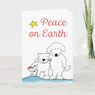 Peace on Earth Cat, Mouse en Dog Holiday Greeting Kaart