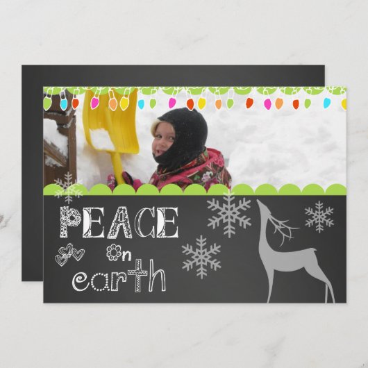 Peace on Earth Chalkboard Holiday Photo Card Feestdagenkaart (Voorkant / Achterkant)