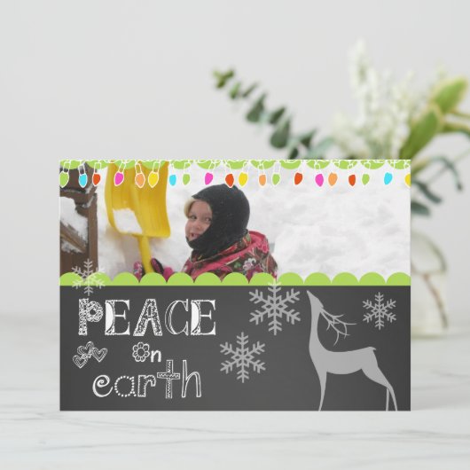 Peace on Earth Chalkboard Holiday Photo Card Feestdagenkaart (Staand voorkant)