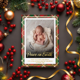 Peace on Earth | Christmas Baby Photo Plaid  Folie Feestdagenkaart