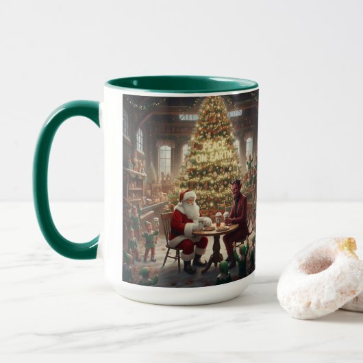 Peace on Earth Christmas Mug AI Used Mok (Met donut)