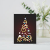 Peace on Earth citaat met gouden kerstboom Briefkaart (Staand voorkant)