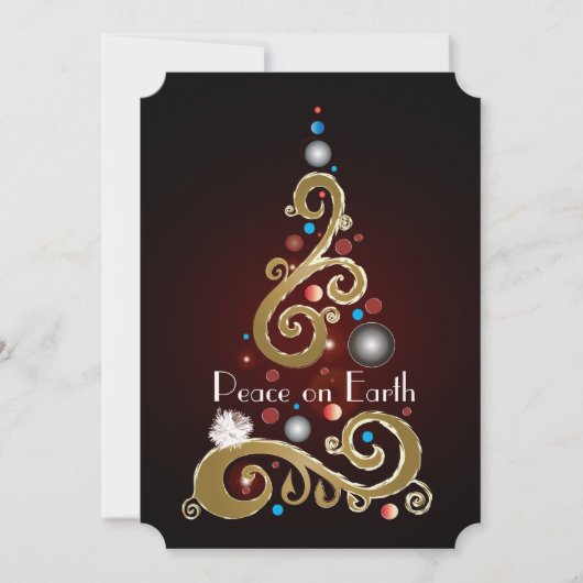 Peace on Earth citaat met gouden kerstboom Feestdagenkaart (Voorkant)