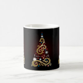 Peace on Earth citaat met gouden kerstboom Koffiemok