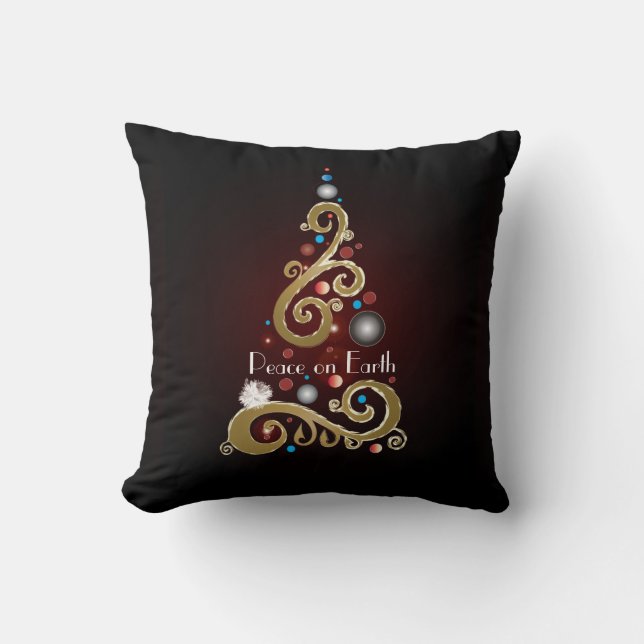 Peace on Earth citaat met gouden kerstboom Kussen (Voorkant)
