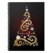 Peace on Earth citaat met gouden kerstboom Notitieboek (Voorkant)