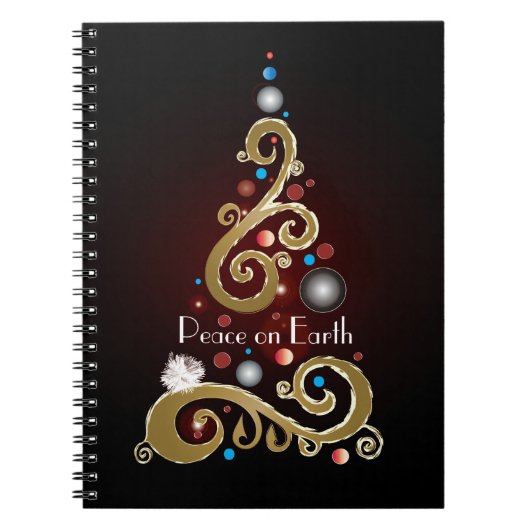 Peace on Earth citaat met gouden kerstboom Notitieboek (Voorkant)