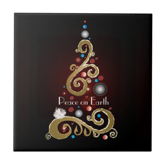 Peace on Earth citaat met gouden kerstboom Tegeltje (Voorkant)