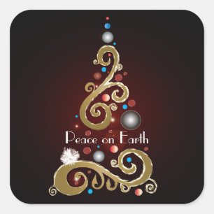 Peace on Earth citaat met gouden kerstboom Vierkante Sticker