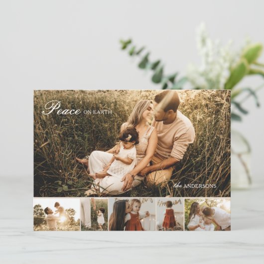 Peace on Earth Classic Multi-Photo Holiday Kaart (Staand voorkant)