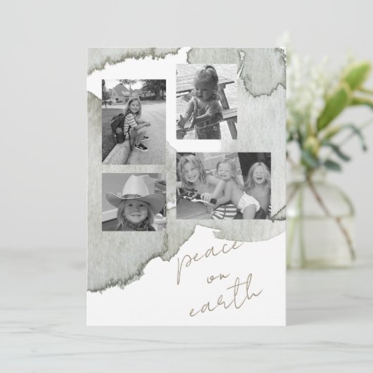 Peace on Earth Collage B/W Foto II Feestdagenkaart (Staand voorkant)