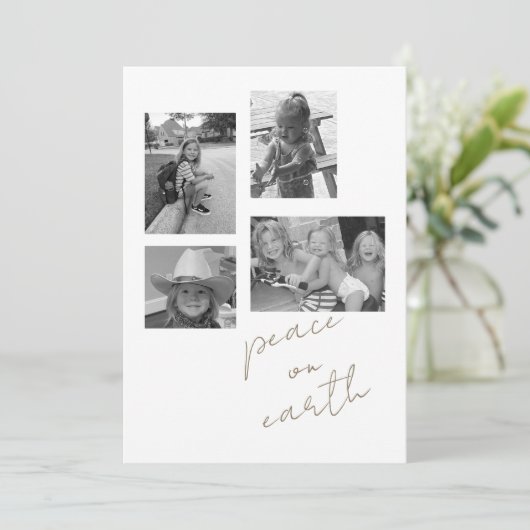 Peace on Earth Collage B/W Foto Platte Vakantie Ka Feestdagenkaart (Staand voorkant)