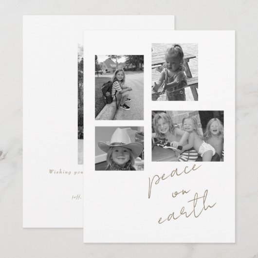 Peace on Earth Collage B/W Foto Platte Vakantie Ka Feestdagenkaart (Voorkant / Achterkant)