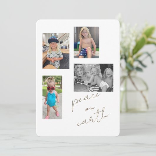 Peace on Earth Collage Foto II Platte vakantie Kaa Feestdagenkaart (Staand voorkant)