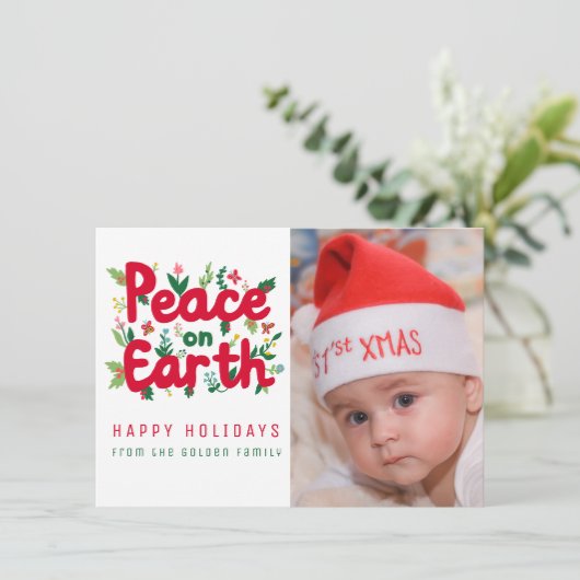 PEACE ON EARTH CUSTOM FOTO KERST KAART (Staand voorkant)