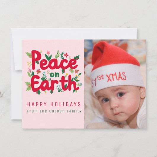 PEACE ON EARTH CUSTOM FOTO KERST KAART (Voorkant)