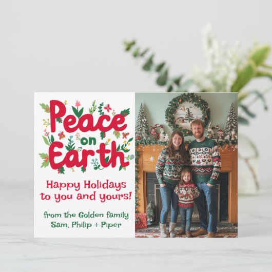 PEACE ON EARTH CUSTOM PHOTO FEESTDAGEN FEESTDAGENKAART (Staand voorkant)