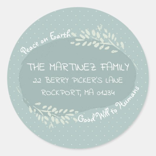 Peace on Earth Doodle Ronde retour adreslabel Sticker (Voorkant)