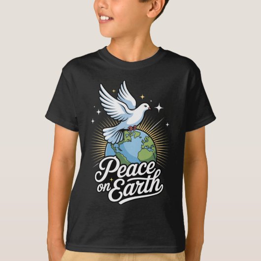 Peace On Earth Dove And Globe Faith Christmas  T-shirt (Voorkant)