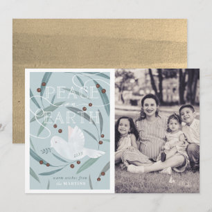 Peace on Earth Dove Blue Photo Christmas Kaart