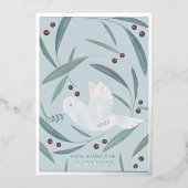 Peace on Earth Dove Blue Silver Foil Holiday Kaart (Voorkant)