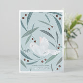 Peace on Earth Dove Blue Silver Foil Holiday Kaart (Staand Voorkant)