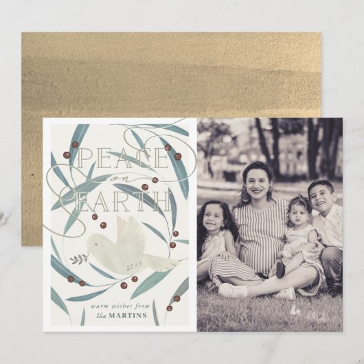 Peace on Earth Dove Cream Foto Kerst Kaart (Voorkant / Achterkant)