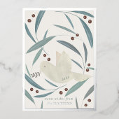 Peace on Earth Dove Cream Silver Foil Holiday Kaar Folie Uitnodiging (Voorkant)