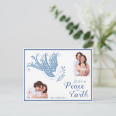 Peace on Earth Dove Kerstfoto blauw Feestdagenkaart (Staand voorkant)