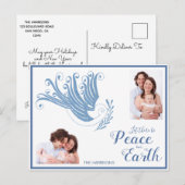 Peace on Earth Dove Kerstfoto blauw Feestdagenkaart (Voorkant / Achterkant)