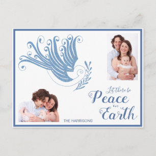Peace on Earth Dove Kerstfoto blauw Feestdagenkaart