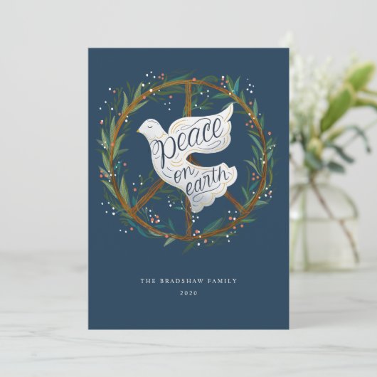 Peace on Earth Dove Peace Sign met niet-foto Feestdagenkaart (Staand voorkant)