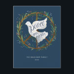 Peace on Earth Dove Peace Sign met niet-foto Feestdagenkaart<br><div class="desc">Oorspronkelijke afbeelding en handschrift van Becky Nimoy; duif over het vredesteken. Pas aan door een foto aan de rug enz. toe te voegen,  of de kleur te veranderen.</div>