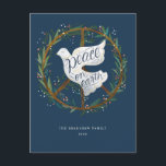 Peace on Earth Dove Peace Sign met niet-foto Feestdagenkaart<br><div class="desc">Oorspronkelijke afbeelding en handschrift van Becky Nimoy; duif over het vredesteken. Pas aan door een foto aan de rug enz. toe te voegen, of de kleur te veranderen.</div>