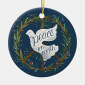 Peace on Earth Dove Peace Sign Wreatfoto Keramisch Ornament (Voorkant)