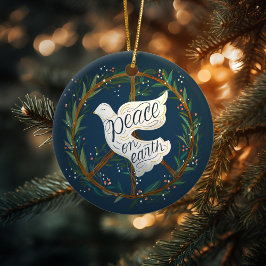 Peace on Earth Dove Peace Sign Wreatfoto Keramisch Ornament