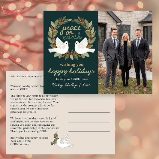 Peace on Earth Doves Business CUSTOM PHOTO Feestdagenkaart