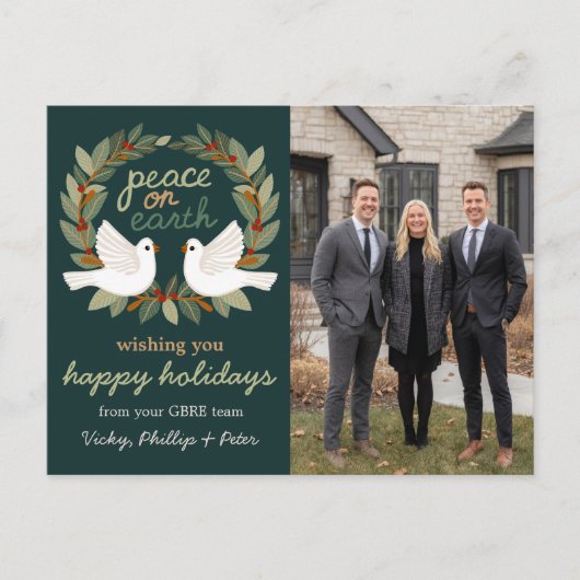 Peace on Earth Doves Business CUSTOM PHOTO  Feestdagenkaart (Voorkant)