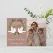 Peace on Earth Doves Christmas CUSTOM 3 FOTO Feestdagenkaart (Staand voorkant)