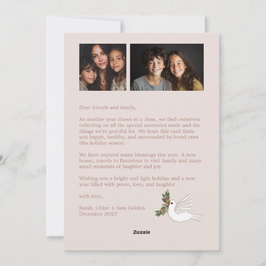 Peace on Earth Doves Christmas CUSTOM 3 FOTO Feestdagenkaart (Achterkant)