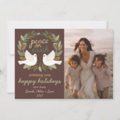 Peace on Earth Doves Christmas CUSTOM 3 FOTO Feestdagenkaart (Voorkant)