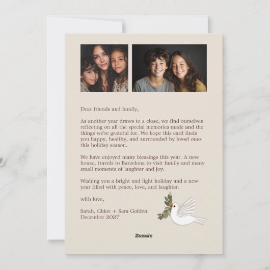 Peace on Earth Doves Christmas CUSTOM 3 FOTO Feestdagenkaart (Achterkant)