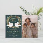 Peace on Earth Doves Christmas CUSTOM 3 FOTO Feestdagenkaart (Staand voorkant)
