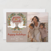 Peace on Earth Doves Christmas CUSTOM 3 FOTO Feestdagenkaart (Voorkant)